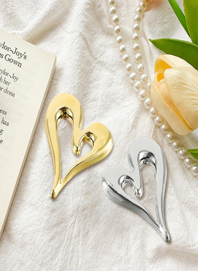ROBOHOOK Heart Brooches for Women, Designer Heart Goldcute Brooch Gold for Women Fashion Jewelry Gifts Clothing Decoration Accessories(Gold, Silver) - Image 4